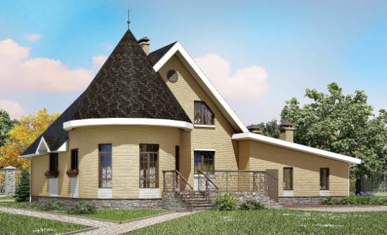 250-001-Л Проект двухэтажного дома с мансардой и гаражом, простой коттедж из бризолита, Тольятти
