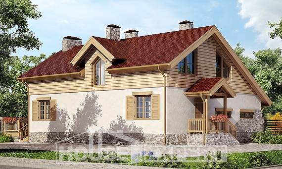 165-002-П Проект двухэтажного дома с мансардой и гаражом, скромный загородный дом из газосиликатных блоков Тольятти, House Expert