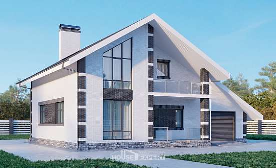 190-008-П Проект двухэтажного дома с мансардой, гараж, красивый коттедж из блока, Тольятти