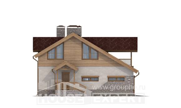 165-002-П Проект двухэтажного дома с мансардным этажом и гаражом, компактный коттедж из блока Тольятти, House Expert
